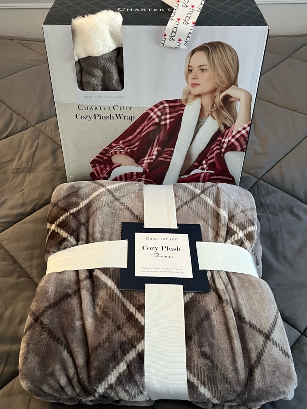 CHARTER CLUB by MACY’S NWT Cozy Plush Wrap With Pockets & Throw. Both 50” by 70”